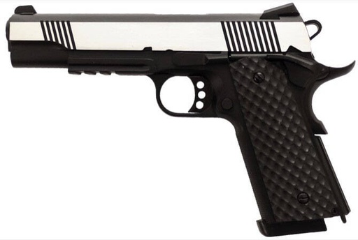 [PG3247] Pistola GBB Raven 1911 MEU Rail Full metal Negro Plata 1,0J – Gas y CO₂